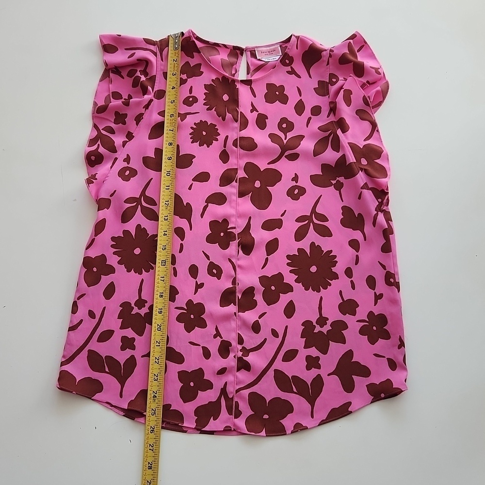 Kate Spade Splash Floral Crewneck Flutter Sleeve Keyhole Top Size S Pink Multi - Picture 6 of 7